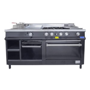 Estufa Industrial Multiple Negra 4 Quemadores Freidora Parrilla Plancha Asador Gratinador Horno SAN-SON Ssemb