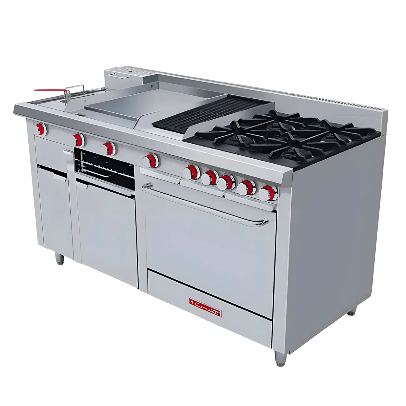 Estufa Industrial 4 Quemadores Plancha Asador Gratinador Freidora Y Horno CORIAT MULTIPLE TURBO PISO MASTER