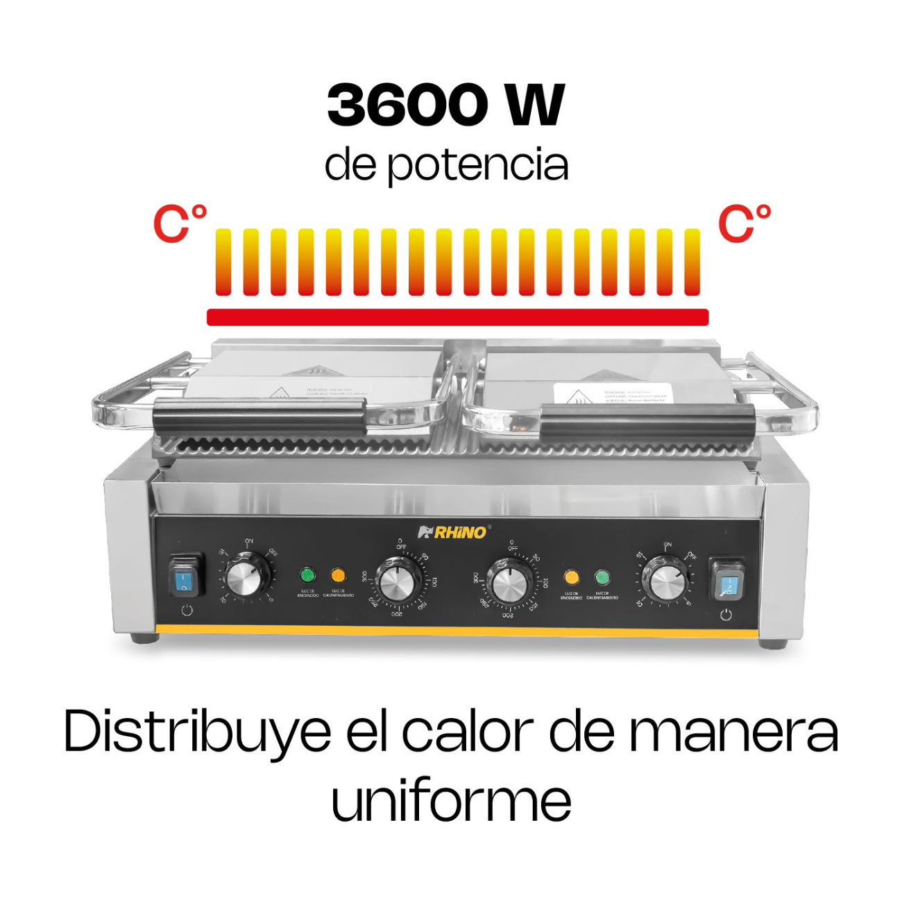 Plancha Para Paninis Sandwichera Doble 3600W RHINO PLANPA-3600 - Imagen 5